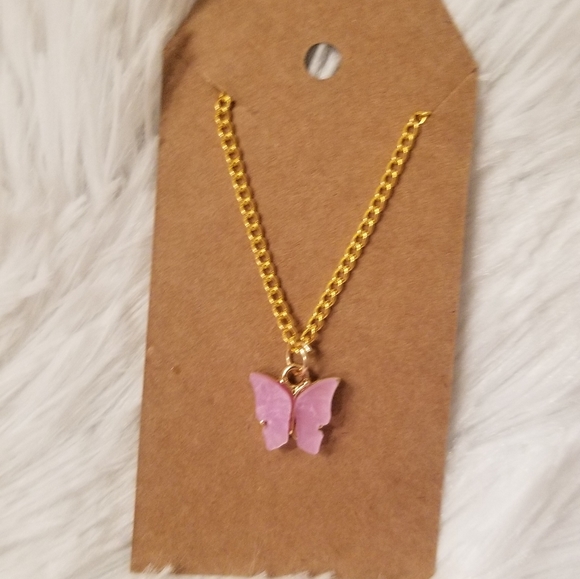 Pink Butterfly Necklace 18inches - Picture 12 of 16